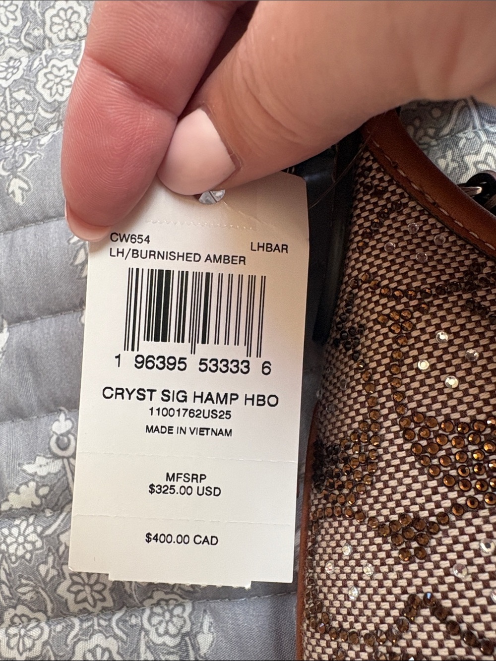 RARE NWT CRYSTAL Coach Brown Signature Canvas Hobo with Tan Leather Trim - Picture 5 of 8